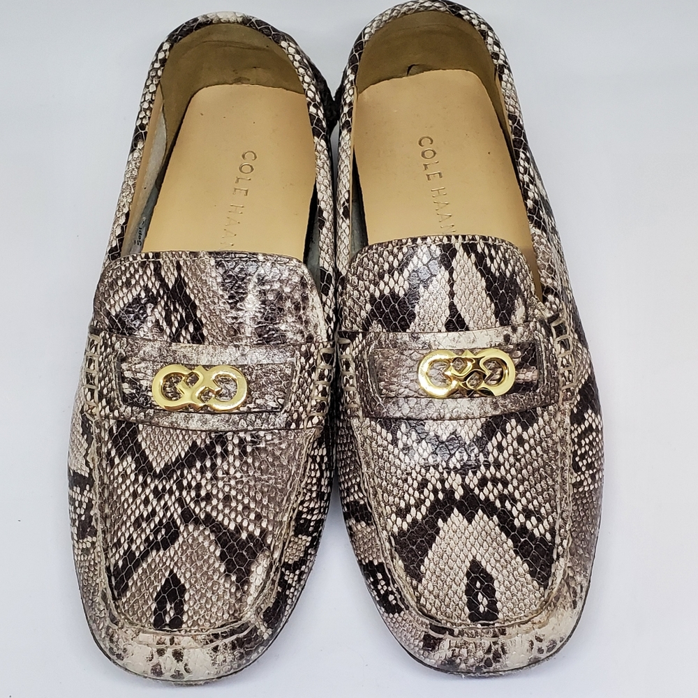 COLE HAAN SHELBY BIT LOGO Snake Print Leather Driving Shoes Loafers Size 7